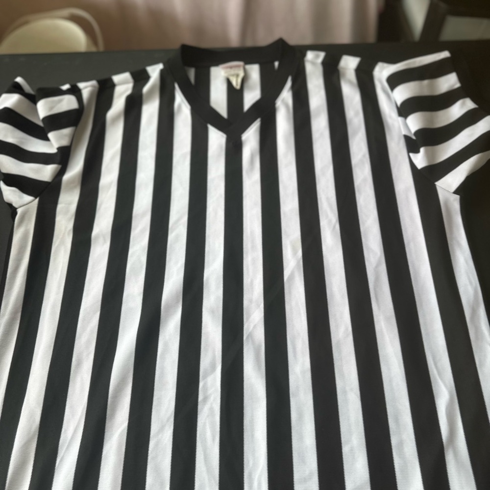 Black and White Striped V-Neck Shirt